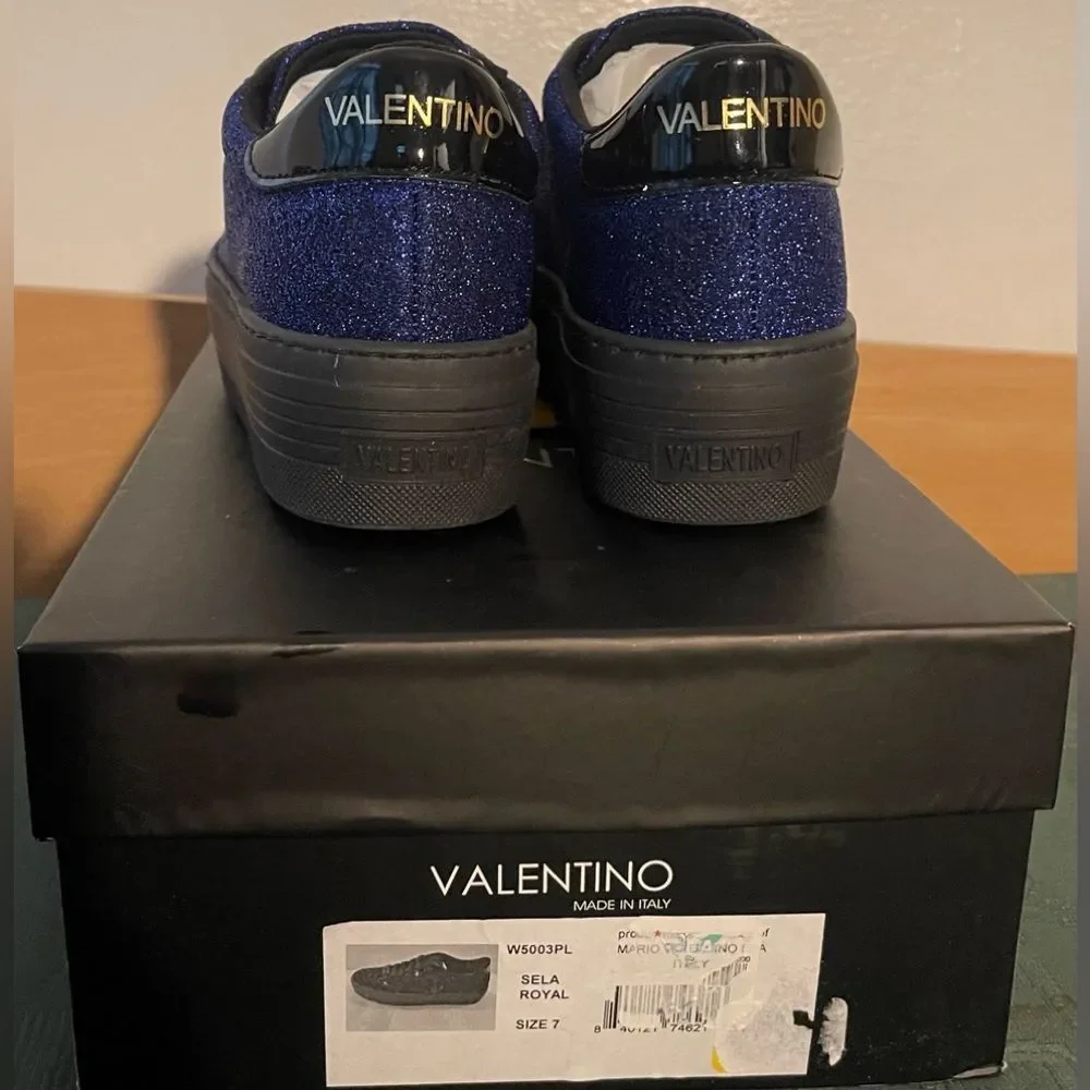 New Mario Valentino SELA Royal Blue Sparkle Black Sneakers Shoes 37 EU 7 USA - Picture 5 of 14
